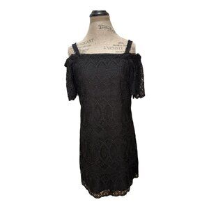 White House Black Market Black Lace Knee Length Cold Shoulder Dress Women's Sz 6